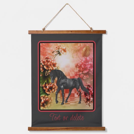 Black Horse Flowers Fantasy Art op maat Hangend Wandkleed (Voorkant)