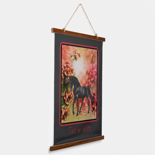Black Horse Flowers Fantasy Art op maat Hangend Wandkleed (Gebogen)