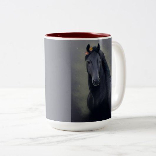 Black Horse Friesian - Koffie Mok, Cup Tweekleurige Koffiemok (Voorkant rechts)