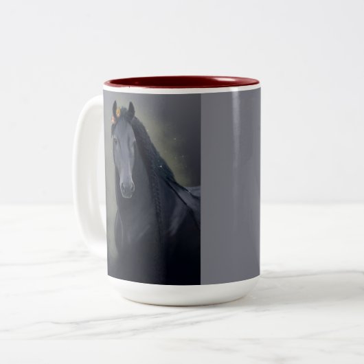 Black Horse Friesian - Koffie Mok, Cup Tweekleurige Koffiemok (Voorkant links)