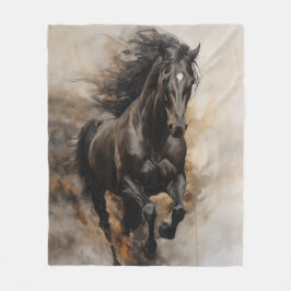 Black Horse Galloping Fleece Deken