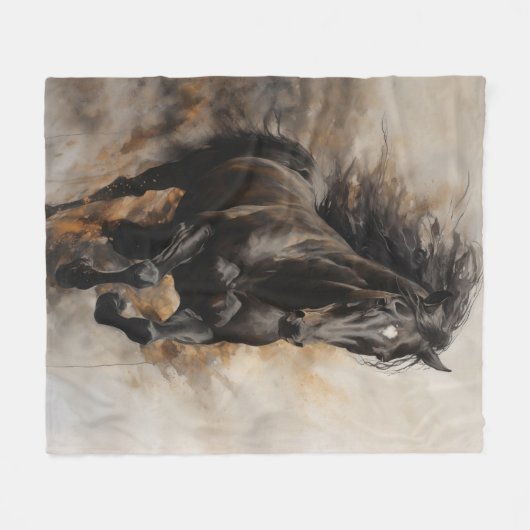 Black Horse Galloping Fleece Deken (Voorkant (Horizontaal))
