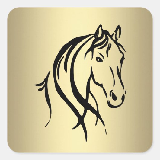 Black Horse Head Gold Vierkante Sticker (Voorkant)
