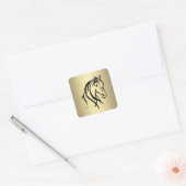 Black Horse Head Gold Vierkante Sticker (Envelop)