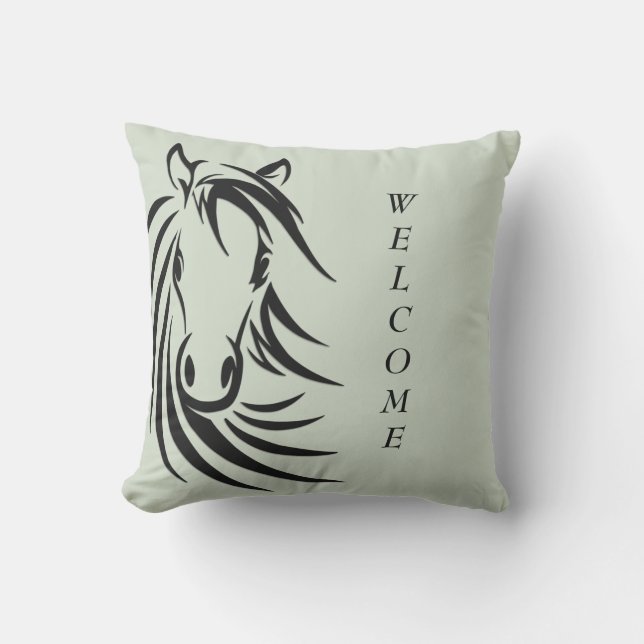 Black Horse Head Green Buitenkussen (Voorkant)