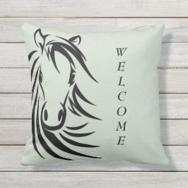 Black Horse Head Green Buitenkussen