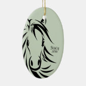 Black Horse Head Green Keramisch Ornament (Rechts)