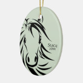 Black Horse Head Green Keramisch Ornament (Links)