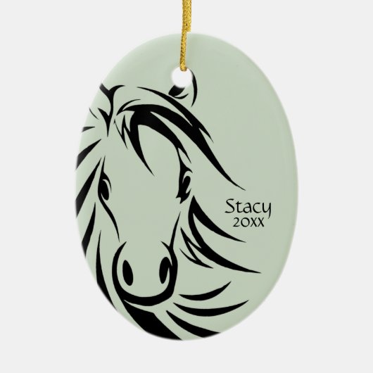 Black Horse Head Green Keramisch Ornament (Voorkant)