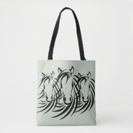 Black Horse Head Green Tote Bag