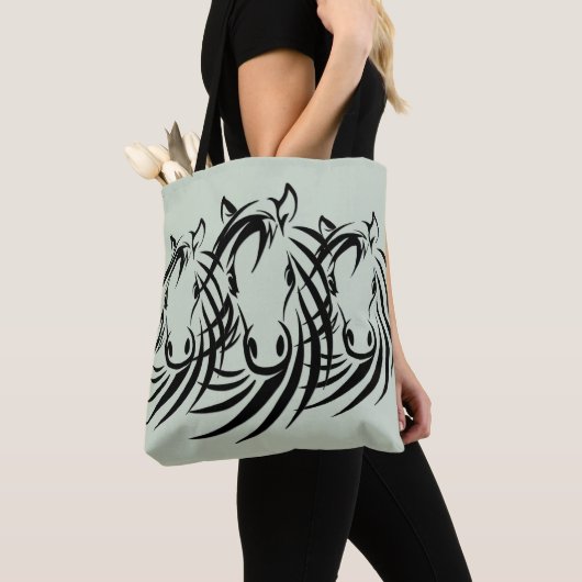 Black Horse Head Green Tote Bag (Dichtbij)