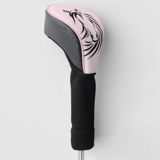 Black Horse Head op Roze Golfheadcover (Schuin)
