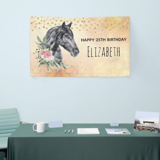 Black Horse Head Portrait Waterverf Verjaardag Spandoek (Beurs)