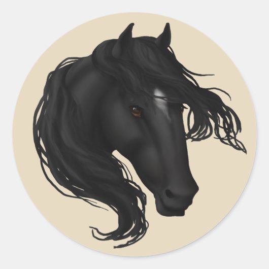 Black Horse Head Ronde Sticker (Voorkant)