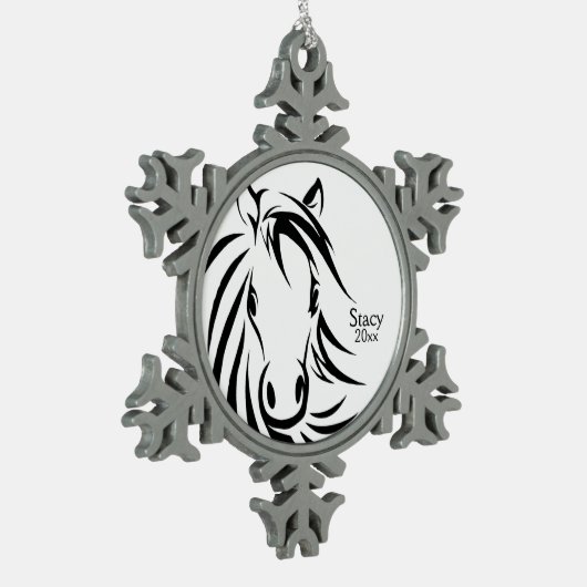 Black Horse Head Tin Sneeuwvlok Ornament (Links)