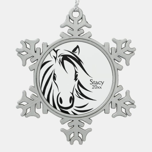 Black Horse Head Tin Sneeuwvlok Ornament (Voorkant)