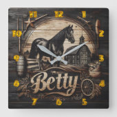 Black Horse in het Boerderij met de naam Betty Vierkante Klok (Voorkant)