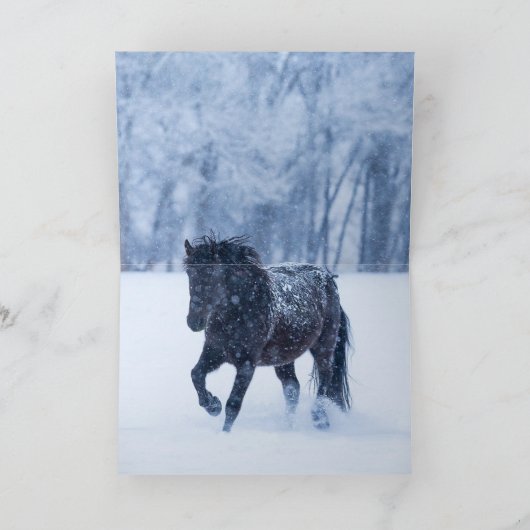 Black Horse in the Snow Greeting Card (Binnen)