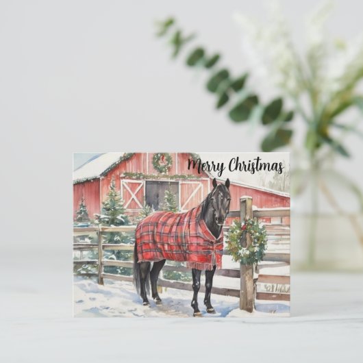 Black Horse Merry Christmas  Briefkaart (Staand voorkant)