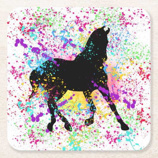 Black Horse Paint Splatter Kartonnen Onderzetters (Voorkant)