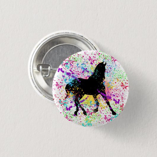 Black Horse Paint Splatter T-Shirt Ronde Button 3,2 Cm (Voorkant /achterkant)