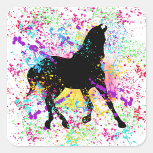 Black Horse Paint Splatter Vierkante Sticker