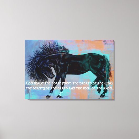  Black Horse & Quote "God maakte het paard..." Canvas Afdruk (Voorkant)