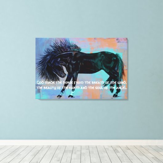  Black Horse & Quote "God maakte het paard..." Canvas Afdruk (Insitu (Houten vloer))