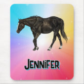 Black Horse Rainbow Pastel Whimsical Equestrian Muismat (Voorkant)