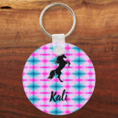 Black Horse Rearing Personal Button Sleutelhanger (Voorkant)