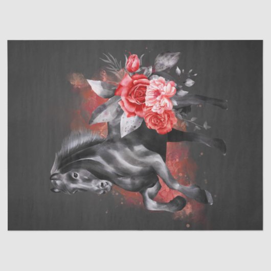 Black Horse Roos Whimsical Fairy Tale Waterverf Tissuepapier (Voorkant)