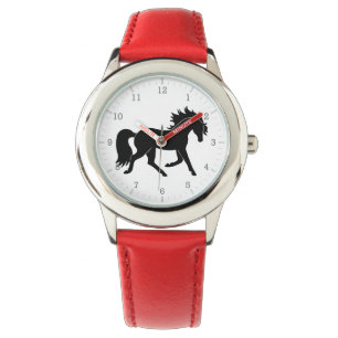 Black Horse Silhouette Horloge