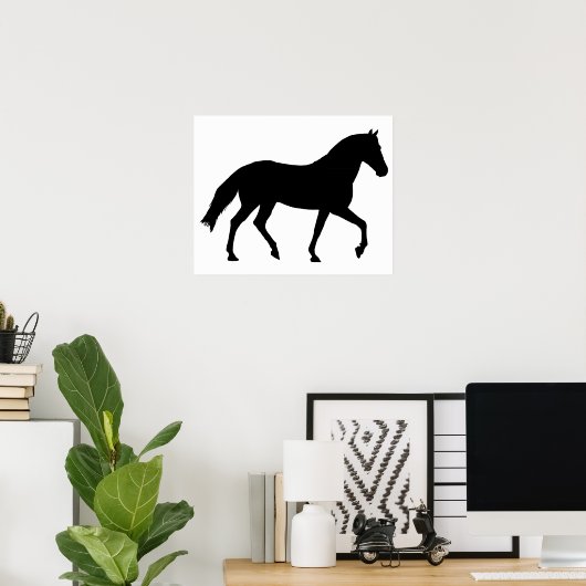 Black Horse Silhouette Pony Horse Shadow Simple Poster (Thuiskantoor)