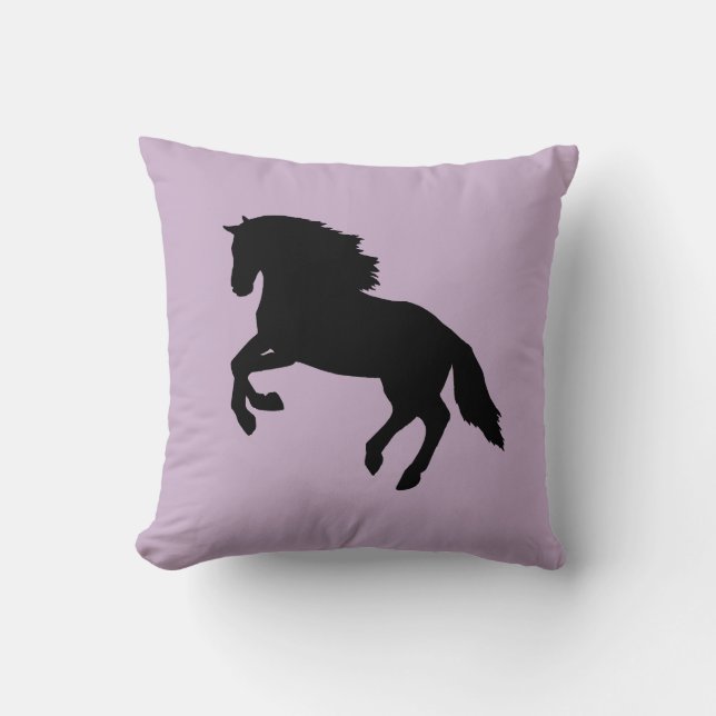Black Horse Silhouette Running Horse Paarse Pillow Kussen (Voorkant)