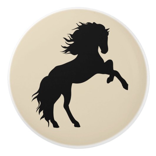 Black Horse Silhouette & Taupe Keramische Knop (Voorkant)