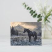 Black Horse Snowy Landscape Schilderachtig Briefkaart (Staand voorkant)