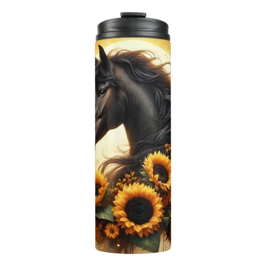 Black Horse Sunflower Butterfly Golden Glow Thermosbeker (Voorkant)
