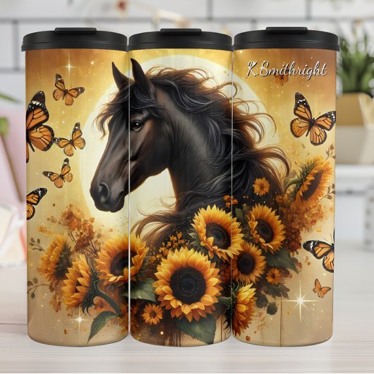 Black Horse Sunflower Butterfly Golden Glow Thermosbeker