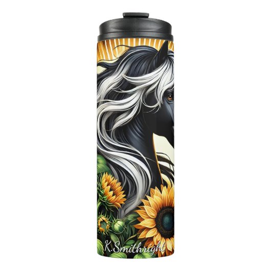 Black Horse Sunflower Leopard Grace Thermosbeker (Voorkant)