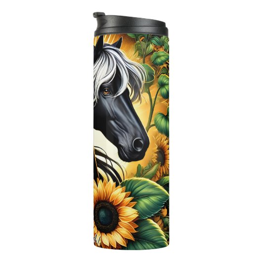 Black Horse Sunflower Leopard Grace Thermosbeker (Geroteerd rechts)