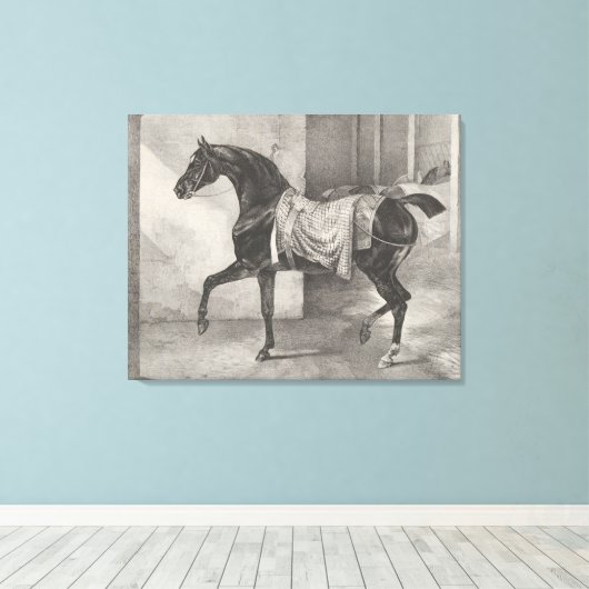 "Black Horse Tethered" door Théodore Gericault Canvas Afdruk (Insitu (Houten vloer))
