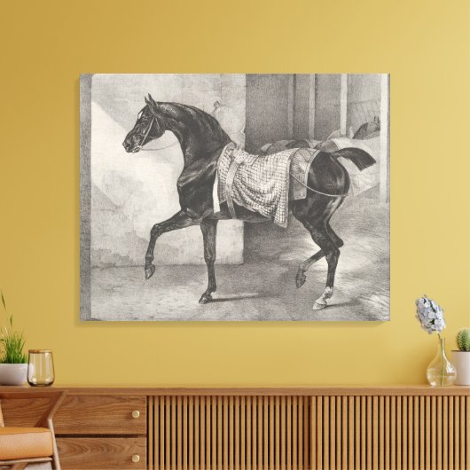 "Black Horse Tethered" door Théodore Gericault Canvas Afdruk (Insitu (Woonkamer))