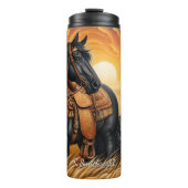 Black Horse Wheat Field Sunset Thermosbeker (Voorkant)