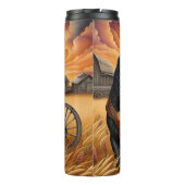 Black Horse Wheat Field Sunset Thermosbeker (Achterkant)