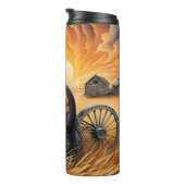 Black Horse Wheat Field Sunset Thermosbeker (Geroteerd rechts)