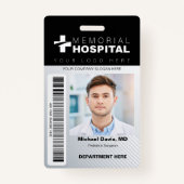 Black Hospital ID-badge met foto en barcode Badge (Voorkant)