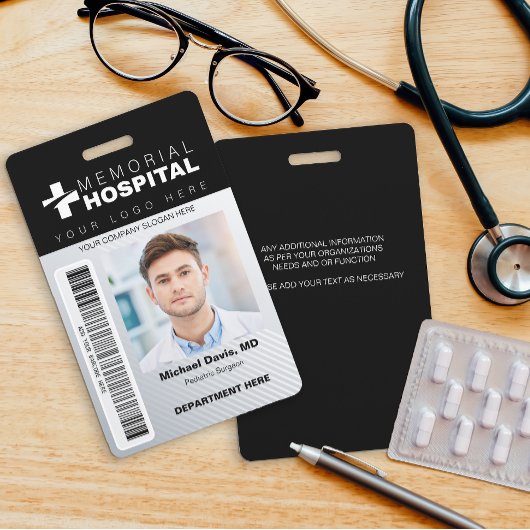 Black Hospital ID-badge met foto en barcode Badge