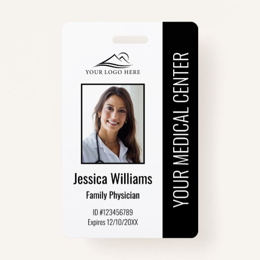 Black Hospital Medical Employee Photo ID Badge (Voorkant)