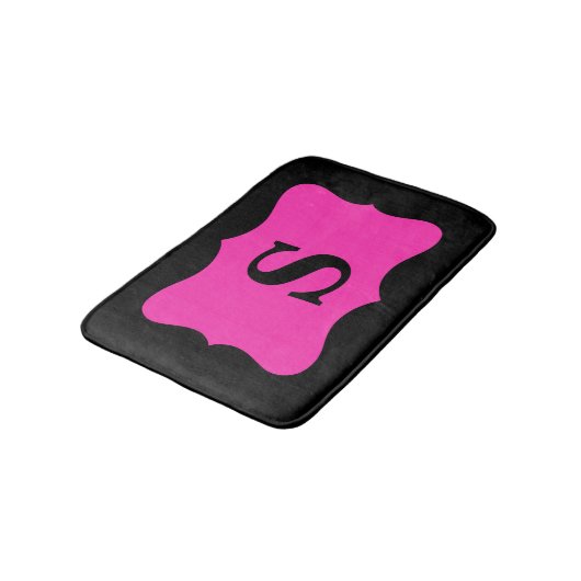 Black Hot Fuchsia Pink Monogram Initiaal Home Badmat (Gekanteld)