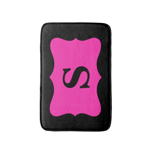 Black Hot Fuchsia Pink Monogram Initiaal Home Badmat (Voorkant Verticaal)